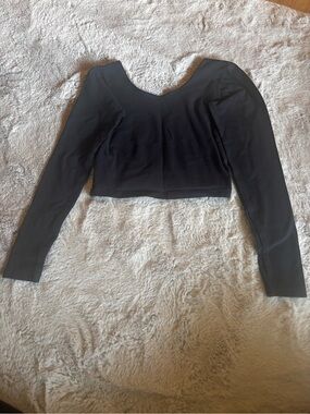 American Apparel Black Long Sleeve Scoop Crop Top